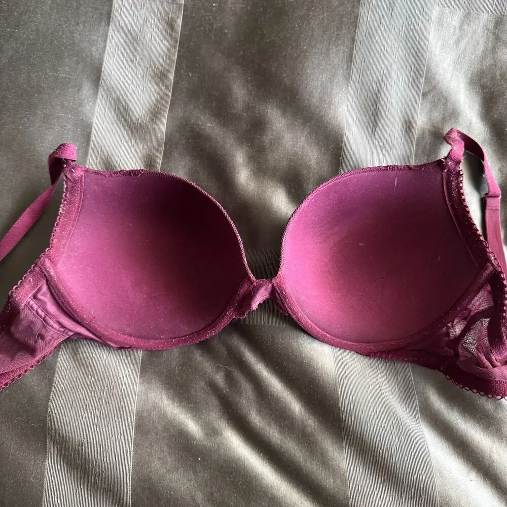VICTORIA'S SECRET Dream Angels Burgundy Lace Push Up Bra Size 38D